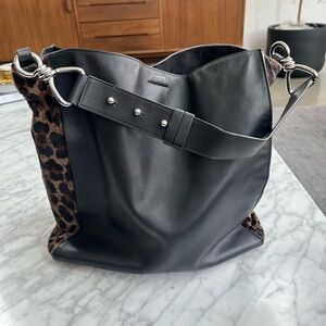 All Saints Black Leather Medium Hobo Tote